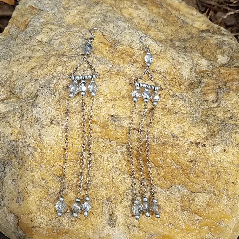 EUC gunmetal/silver beaded chandelier earrings